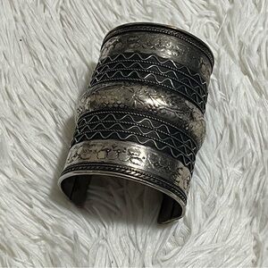 Large Silver and Black Cuff Bracelet
